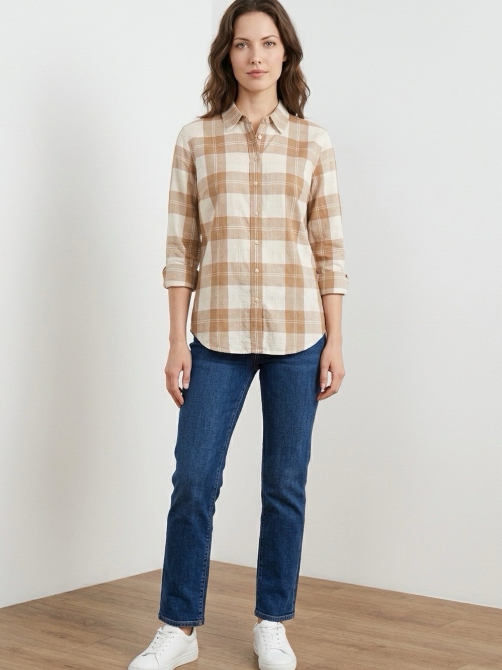 Talbots Flannel Plaid Metallic Button-Down Shirt NWOT Size Small